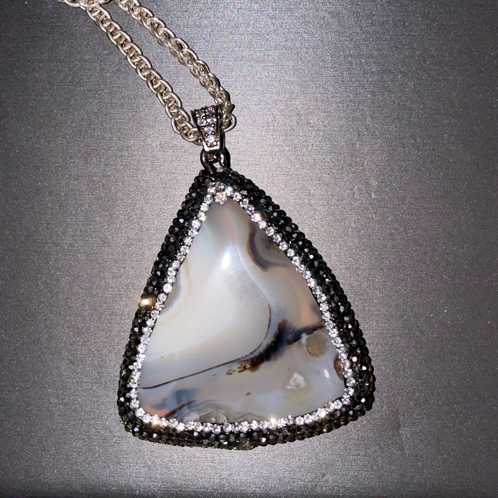 Agate 925 Bale Pendant on Silver-tone Chain